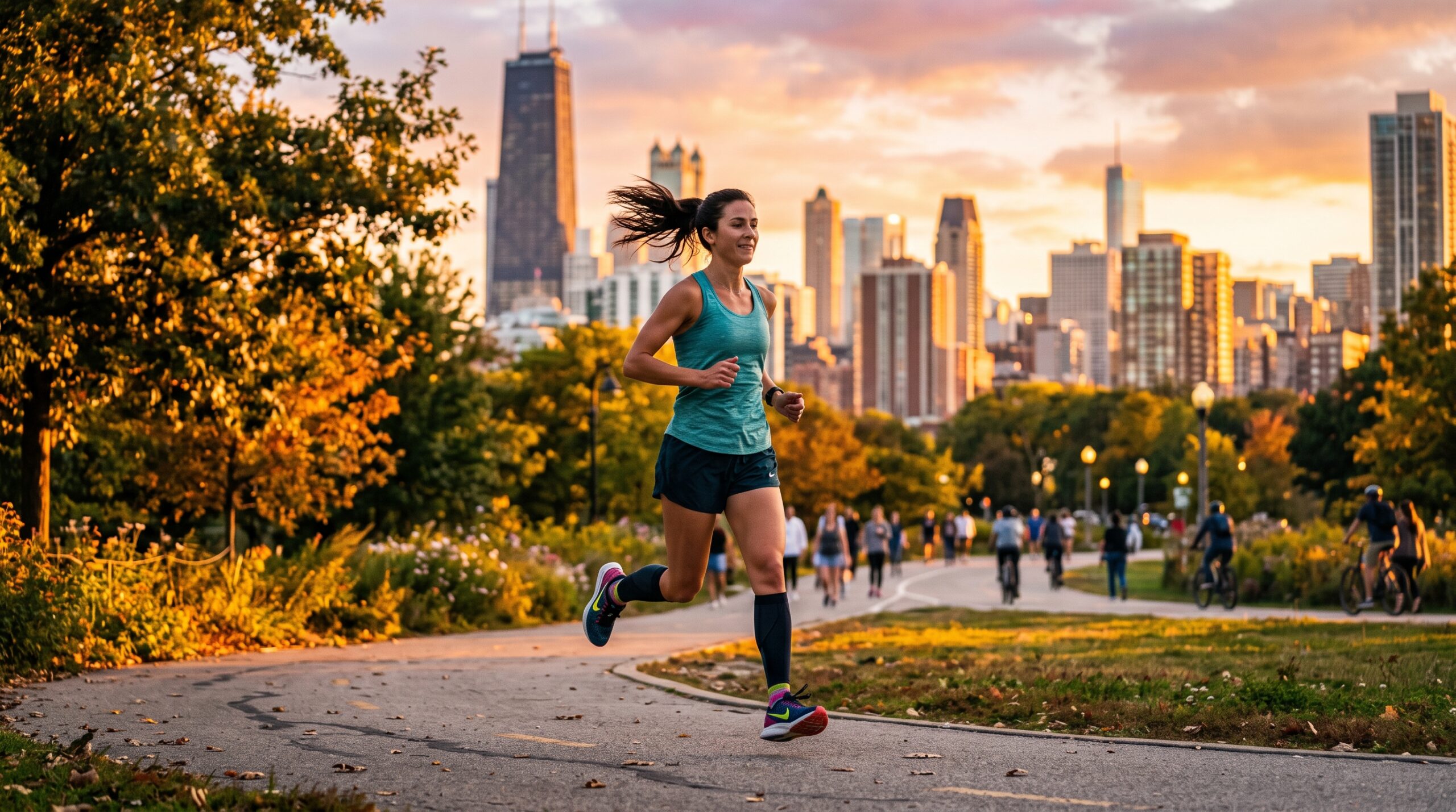 Person jogging in an urban park